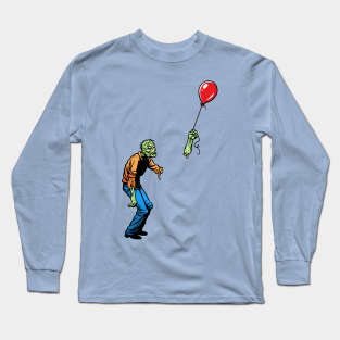 Zombie Long Sleeve T-Shirt - Sad Zombie and Balloon by Angel Robot